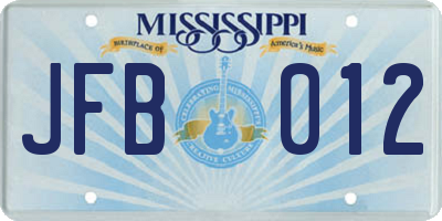 MS license plate JFB012