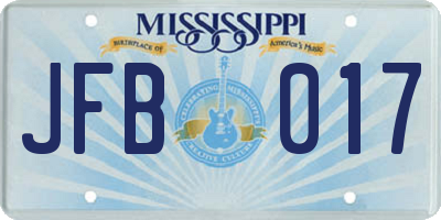 MS license plate JFB017