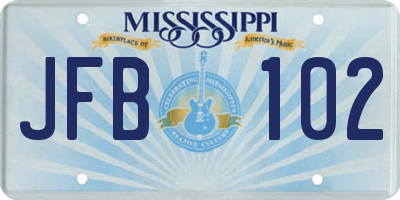 MS license plate JFB102