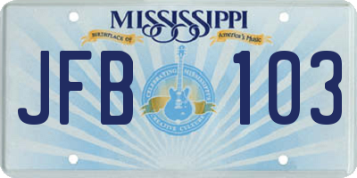 MS license plate JFB103