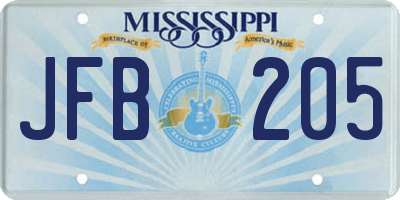 MS license plate JFB205