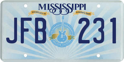 MS license plate JFB231