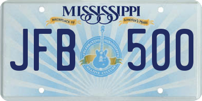 MS license plate JFB500