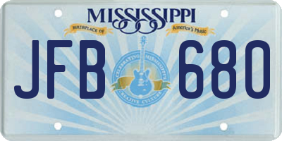 MS license plate JFB680