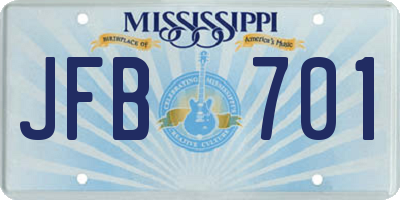 MS license plate JFB701