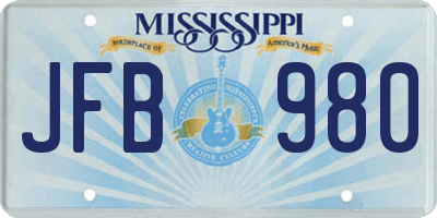 MS license plate JFB980