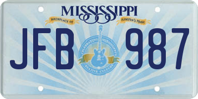 MS license plate JFB987