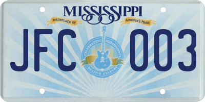 MS license plate JFC003