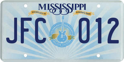 MS license plate JFC012