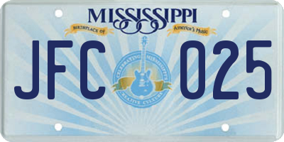 MS license plate JFC025