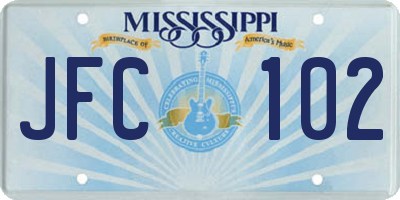 MS license plate JFC102