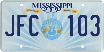 MS license plate JFC103