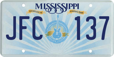 MS license plate JFC137