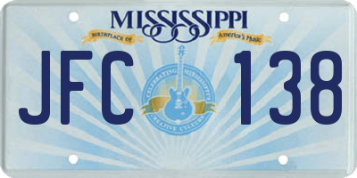 MS license plate JFC138