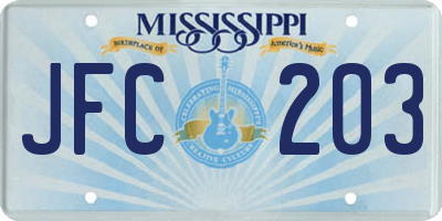MS license plate JFC203