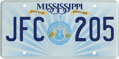 MS license plate JFC205