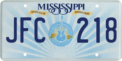 MS license plate JFC218
