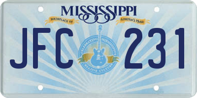 MS license plate JFC231
