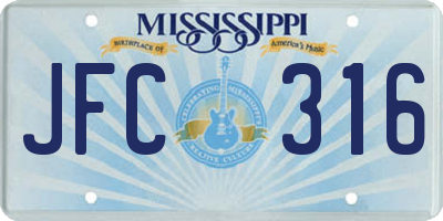 MS license plate JFC316