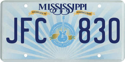 MS license plate JFC830