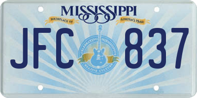 MS license plate JFC837