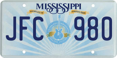 MS license plate JFC980