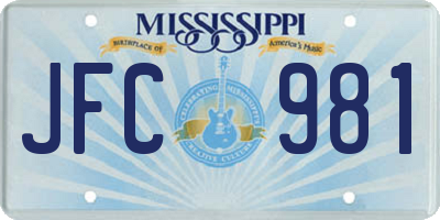 MS license plate JFC981