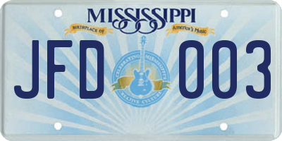 MS license plate JFD003