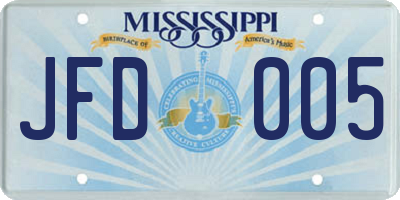 MS license plate JFD005