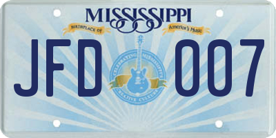 MS license plate JFD007