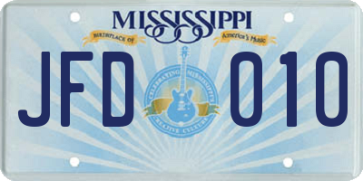 MS license plate JFD010