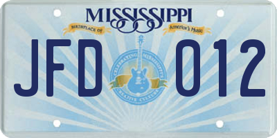 MS license plate JFD012