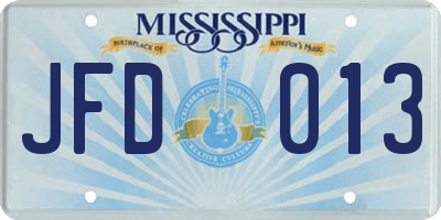 MS license plate JFD013