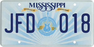 MS license plate JFD018