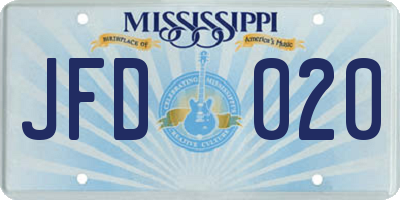MS license plate JFD020