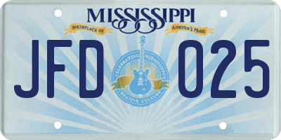 MS license plate JFD025