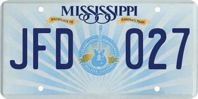 MS license plate JFD027