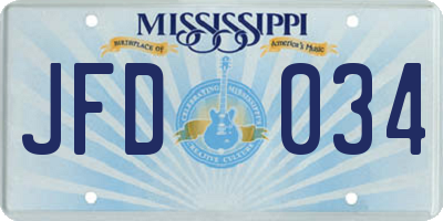 MS license plate JFD034