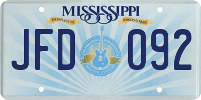 MS license plate JFD092