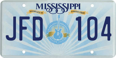 MS license plate JFD104