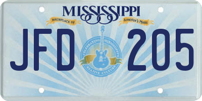 MS license plate JFD205