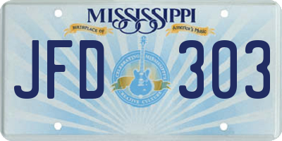 MS license plate JFD303