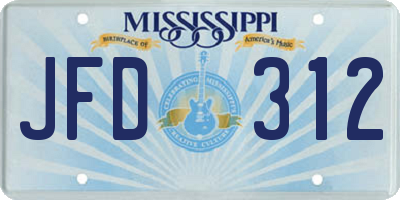 MS license plate JFD312