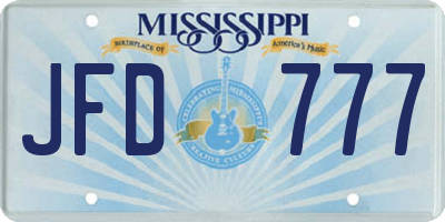 MS license plate JFD777