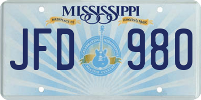 MS license plate JFD980