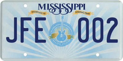 MS license plate JFE002