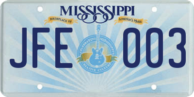 MS license plate JFE003