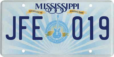 MS license plate JFE019