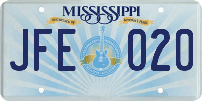 MS license plate JFE020