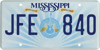 MS license plate JFE840